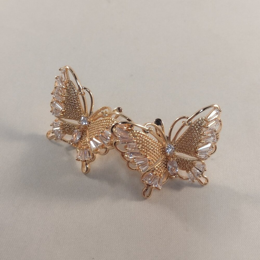 18K Yellow Gold Filled Butterfly White Diamond Zircon Earrings Gorgeous Gift - Picture 3 of 11